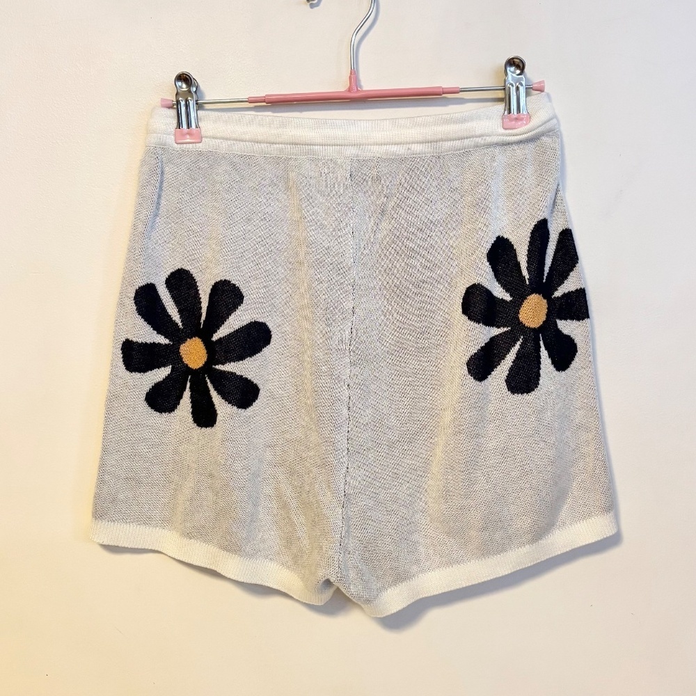 Ekouaer Knit Matching Pajama Lounge Set Long Sleeve Top Shorts Cream Floral S - Picture 5 of 5